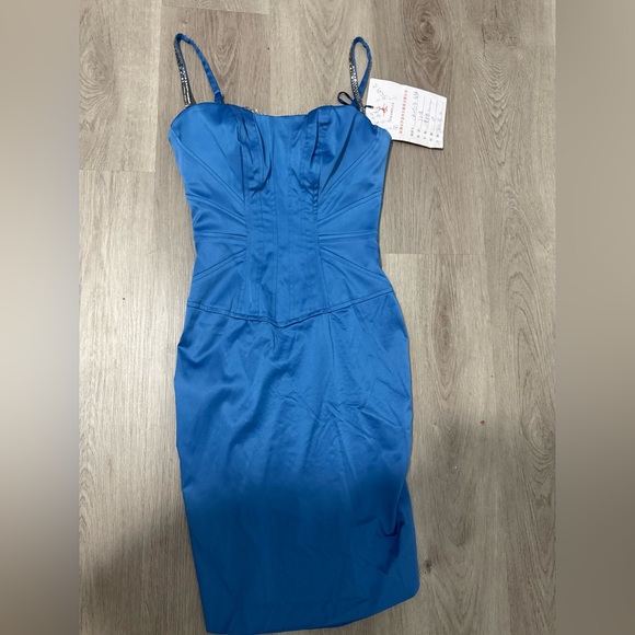 Elegant Blue vintage NWT Mandalay Dress peekaboo rhinestone bra under - Picture 2 of 4